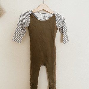 Caboosee L/S Olive Green Black White Stripe Romper